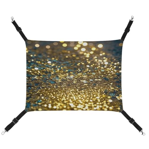 JTREWBV Kleine Tierhängematte mit goldfarbenen Pailletten, glitzernder Druck, Hängematte, Käfig-Hängematte mit verstellbaren Riemen und Metallhaken JTREWBV Kleine Tierhängematte mit goldfarbenen Pailletten, glitzernder Druck, Hängematte, Käfig-Hängematte mit verstellbaren Riemen und Metallhaken von JTREWBV