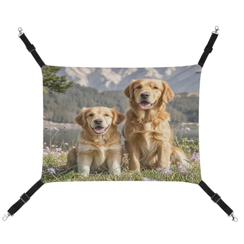 JTREWBV Kleine Tierhängematte mit zwei Golden Retriever-Aufdruck, hängende Haustier-Hängematten, Käfig-Hängematte mit verstellbaren Riemen und Metallhaken JTREWBV Kleine Tierhängematte mit zwei Golden Retriever-Aufdruck, hängende Haustier-Hängematten, Käfig-Hängematte mit verstellbaren Riemen und Metallhaken von JTREWBV