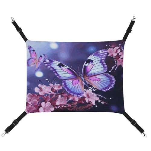 JTREWBV Kleine Tierhängematte zum Aufhängen, Schmetterlings-Druck, Hängematte, Käfig-Hängematte mit verstellbaren Riemen und Metallhaken, Lila JTREWBV Kleine Tierhängematte zum Aufhängen, Schmetterlings-Druck, Hängematte, Käfig-Hängematte mit verstellbaren Riemen und Metallhaken, Lila von JTREWBV