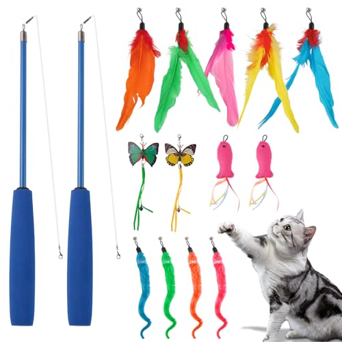 JTgugu Interaktives Katzenspielzeug Spielzeug 15 Stück Katzen Toy Interaktiv Cat Toys mit Federn Versenkbare Katzenangel Katze Feder mit Glocken Federspielzeug für Kitten Selbstbeschäftigung JTgugu Interaktives Katzenspielzeug Spielzeug 15 Stück Katzen Toy Interaktiv Cat Toys mit Federn Versenkbare Katzenangel Katze Feder mit Glocken Federspielzeug für Kitten Selbstbeschäftigung von JTgugu