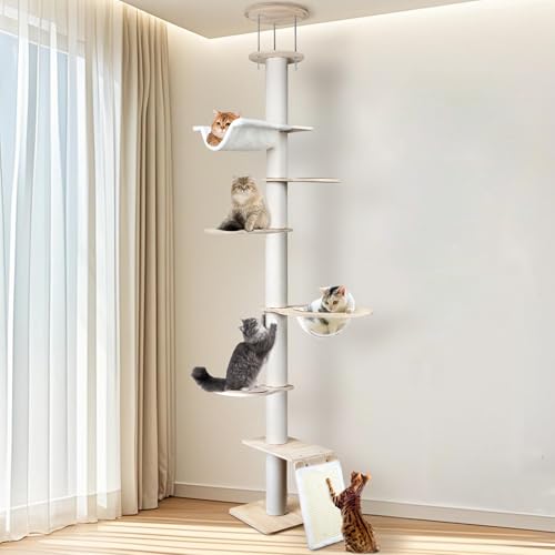 Moderner Kratzbaum aus Hanf, Höhe (203,2–287 cm), 6 Etagen, Hanf-Kratzbaum, stabiler Kratzbaum für drinnen und draußen, verstellbar, hoch von JUANERJIE
