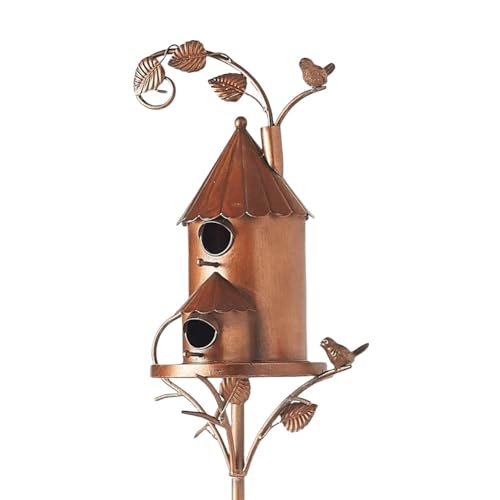 JUCHRZEY Garten-Außen-Vogelhaus-Dekoration aus Metall, Vogelhäuschen for den Außenbereich mit Stange, Metall-Vogelhaus-Pfahl for die Garten- und Hofdekoration im Freien von JUCHRZEY