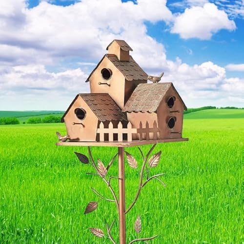 JUCHRZEY Garten- und Outdoor-Vogelhaus aus Metall, Dekoration, Gartenpfähle, Metall-Vogelhaus mit Stange for den Außenbereich, Hof, Garten (2 Stück) von JUCHRZEY