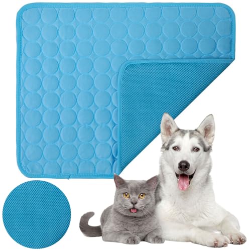 JUCHRZEY Sommer Kühlmatte for Hunde, Waschbare Tierkühlmatte, Große Kühlmatte for Haustiere, rutschfeste Kühlunterlage in Verschiedenen Größen for Hunde und Katzen, Tierbedarf (Blau L) von JUCHRZEY