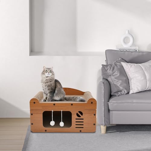 Katzenbetten für Indoor Katzen, Katzenhöhle 2 Schicht Großer Raum Katzenbett mit Spielball, für kleine mittlere Haustiere Innenruhe 56 * 30 * 30cm, Braun Katzenbetten für Indoor Katzen, Katzenhöhle 2 Schicht Großer Raum Katzenbett mit Spielball, für kleine mittlere Haustiere Innenruhe 56 * 30 * 30cm, Braun von JUDEMII