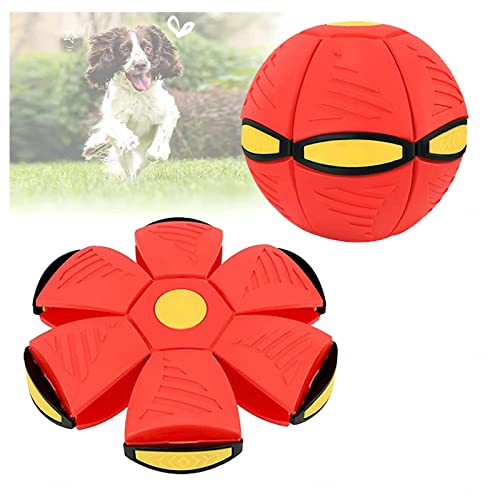 JUJNE Flat Throw Disc Ball, Hundespielzeug BäLle Kann Wiederholt Trampelt Werden Ball Hundespielzeug, Outdoor Garden Flying Ball Spielzeug,Red-1PC von JUJNE