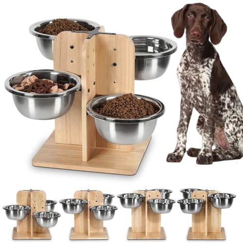 JUJOYBD Hundenapf Erhöht Edelstahl, 4 höhenverstellbar Futterstation Rutschfester Hundebar mit Vier Näpfen, ideal für Kleine Mittlere Große Hunde und Mehrhundehaltung von JUJOYBD