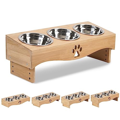 JUJOYBD Katzennapf 3er Set, Futternapf Höhenverstellbar mit 3 Edelstahlnäpfen, Fressnapf Erhöht 15° Neigung Ergonomisch für Katzen und kleine Hunde von JUJOYBD