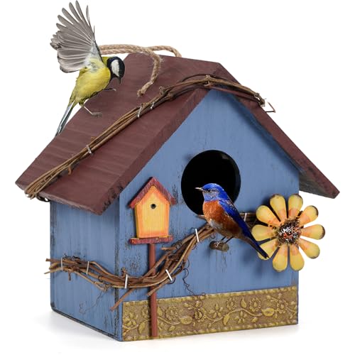 JUJOYBD Deko Vogelhaus Zum Aufhängen, Nistkasten für Vögel für draußen wetterfest, Vogelhäuschen Meisenkasten Brutkasten für Meisen, Gartendeko für Balkon Garten Terrasse von JUJOYBD