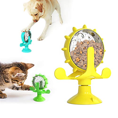 JUJUCAT Interaktives Spielzeug für Hunde und Katzen, für Leckerlis, interaktives Hundespielzeug, Snack-Spiller, Futterspender, Windmühle, Drehteller für langsames Fressen, Katzenfutterschüssel (grün) von JUJUCAT