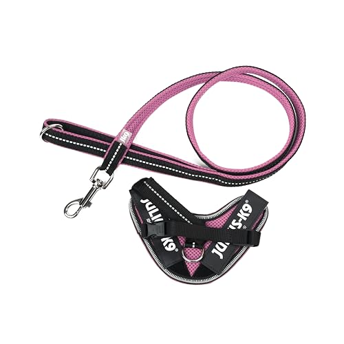 IDC Powair Bundle - IDC Powair Hundegeschirr, Größe: 3XS/Baby 1, Pink + IDC Powairleine, Größe: 1,2 m mit Schlaufe und mit kleinen Karabiner, Pink von JULIUS K-9