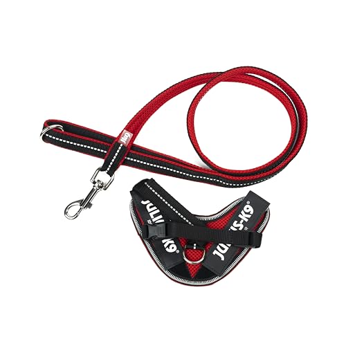 IDC Powair Bundle - IDC Powair Hundegeschirr, Größe: 3XS/Baby 1, Rot + IDC Powairleine, Größe: 1,2 m mit Schlaufe und mit kleinen Karabiner, Rot von JULIUS K-9