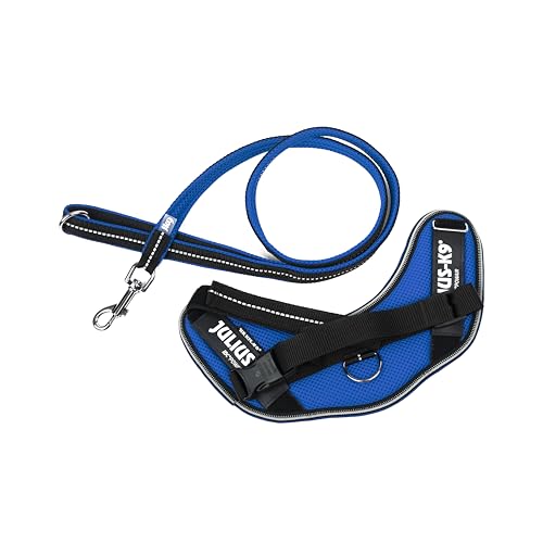 IDC Powair Bundle - IDC Powair Hundegeschirr, Größe: S/Mini, Blau + IDC Powairleine, Größe: 1,2 m mit Schlaufe und mit kleinen Karabiner, Blau von JULIUS K-9