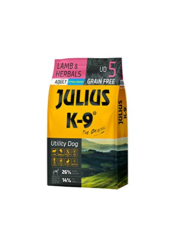 Julius K-9 Arbeitshund Erwachsenen Lamm & Kräuter getreidefreies, glutenfreies Hunde-Trockenfutter, 1er Pack (1 x 10 kg) von JULIUS K-9