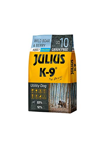 Julius K-9 Arbeitshund Erwachsenen Wildschwein & Beeren getreidefreies, glutenfreies Hunde-Trockenfutter, 1er Pack (1 x 10kg) von JULIUS K-9