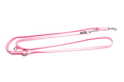 Julius-K9, 218DP-NL-PN, IDC-Schlauchgurtleine, doppelt verstellbar, nachleuchtend, 14 mm x 2,2 m, pink von JULIUS K-9