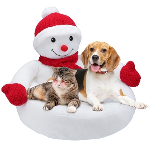 JUMI Bett für Hund Katze Weihnachten Tier weiches Kissen SCHNEEMANN 50x50 von JUMI