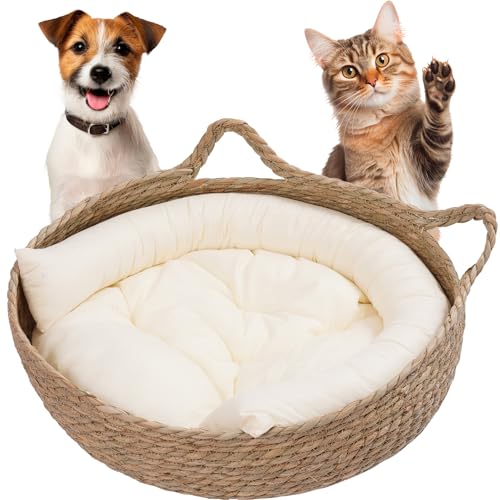 JUMI Weiches Haustierbett im Weidenkorb Kissen Hund Katze 40x40 von JUMI