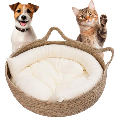 JUMI Weiches Haustierbett im Weidenkorb Kissen Hund Katze 48x48 von JUMI