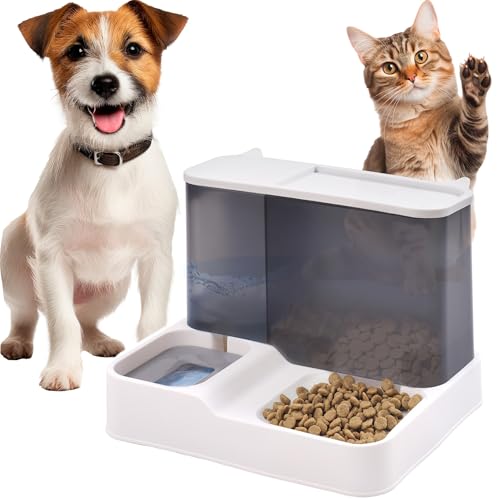 Wasser- und Futterspender für Katzen und Hunde, Futterspender, 2-in-1-Napf-Set von JUMI