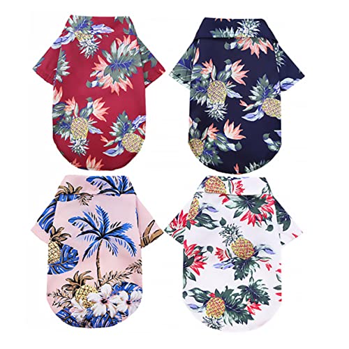 4 Stück Hawaiian Shirt für Teiliges mit Ananas Print Leichtes Sommeroberteil für Kleine Atmungsaktives für Strand und Campingausflüge Verschiedenen Weinrot von JUMPLAWN
