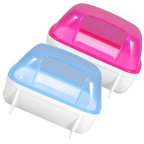 JUMPLAWN 2 Stück Sandbad für Kleintiere Chinchilla Hamster Badezimmer mit Abnehmbarem Design und Langlebigem Material Blau Rot für Stressabbau und Natürliche Fellpflege von JUMPLAWN