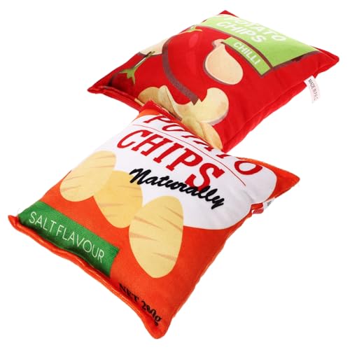 JUMPLAWN 2 Stück Teiliges Kauspielzeug für Hunde Kartoffelchips Beutel Form Langlebiges Plüsch mit Quietschfunktion Waschbar Geeignet für Welpen und Haustiere Spielerisches von JUMPLAWN