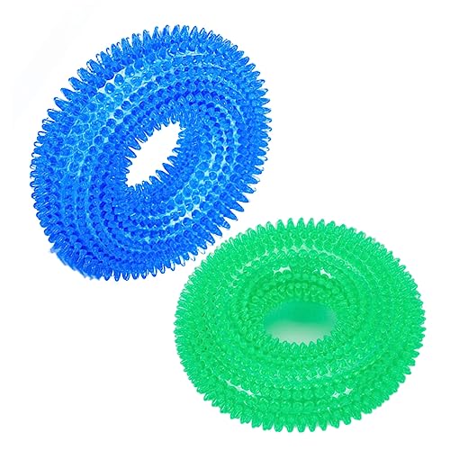 JUMPLAWN 2Stücke TPR Kauringe für Hunde zur Zahnpflege Wetterfest für Kleine Hunde Blau und Grün für Stundenlangen Spielspaß und Zahnreinigung von JUMPLAWN