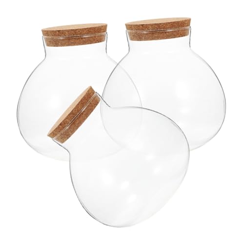 JUMPLAWN 3 Stück Transparente Ökologische Flaschen aus mit Korkverschluss Mikrolandschaftliche Runde Terrarienflaschen Dekorative Glasgefäße für Moos und Mikro Landschaften von JUMPLAWN