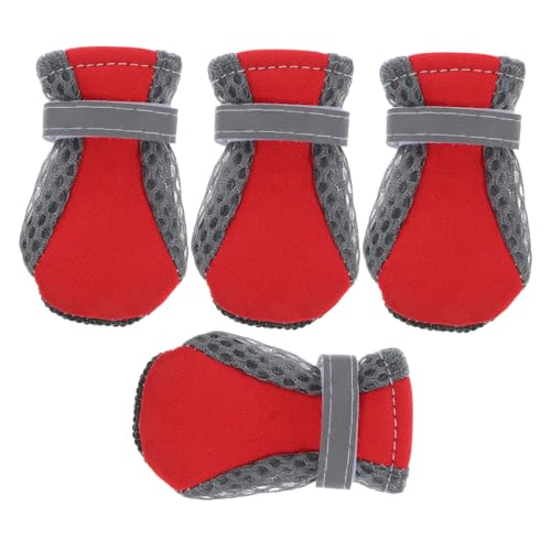 JUMPLAWN 4 Stück Teiliges Rutsch Hundeschuhe Atmungsaktive Leichte Netzstoff Pfotenschutz Weiche Sohlen Bequeme Schützende Hundestiefel für Kleine Hunde Rote S von JUMPLAWN