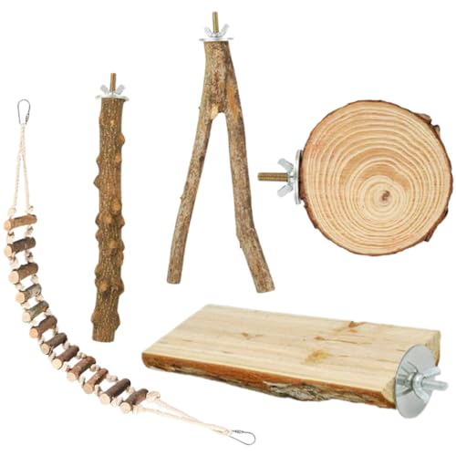 JUMPLAWN 5 Stück Vogel Käfig Sitzstangen Holz Papagei Spielzeug Natürliche Vogelsitzstange Kletterleiter für Papageien Langlebig Installieren Vogelzubehör für Wellensittiche Nymphensittiche von JUMPLAWN