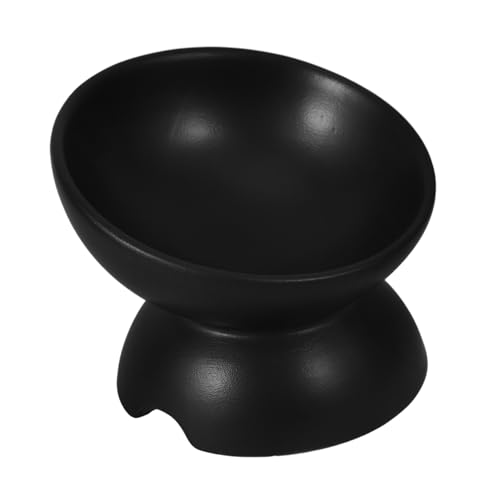JUMPLAWN Erhöhter Katzennapf aus Keramik Futter und Wasserschüssel für Katzen Ergonomisches Design zur Reduzierung von Nackenbelastung rutschfest Langlebig und Pflegeleicht Reinem Schwarz von JUMPLAWN