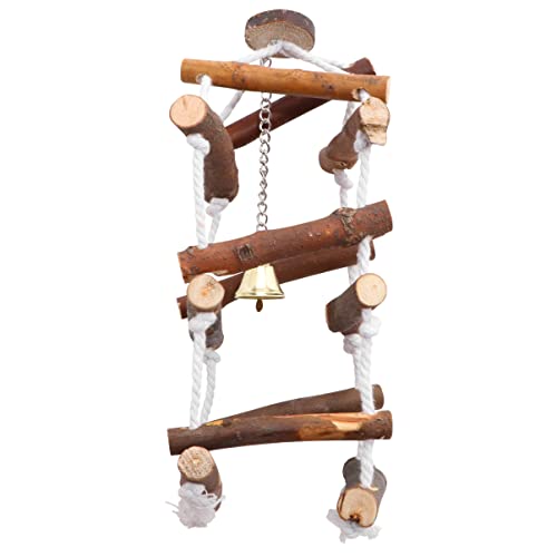 JUMPLAWN Holz-papageien-schaukel Mit DREI Hängespielzeug Für Vögel Süßes Baumwollseil Für Käfig Und Garten Langlebig Und rutschfest Für Wellensittiche Und Graupapageien von JUMPLAWN