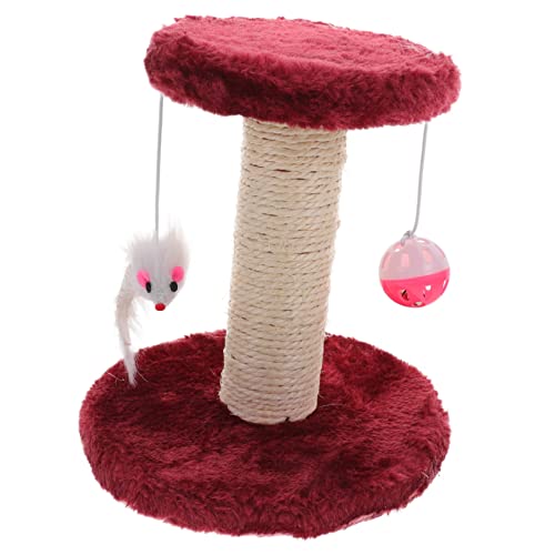 JUMPLAWN Katzenkratzbaum mit Sisal und Plüsch Doppelstöckig für Wohnungskatzen Robust und Langlebig Bietet Kratzen und Weinrot von JUMPLAWN