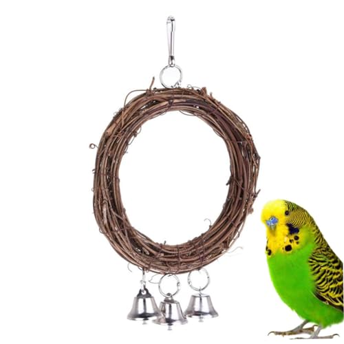 JUMPLAWN Papagei mit Rattan Schaukelring und Glocken Stehende Vogel Schaukel für Wellensittiche und Papageien Geeignet für Käfig und Garten von JUMPLAWN