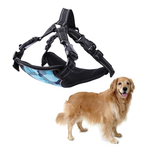 JUMPLAWN Reflektierendes Hundegeschirr Brustgeschirr S mit Atmungsaktivem Mesh Gepolstertem Oxford Stoff und Sicherheits D Ring Verstellbar für Kleine bis Mittelgroße Hunde Camouflage Blau von JUMPLAWN