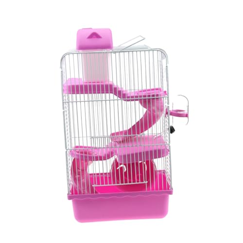 JUMPLAWN Stöckiger Kleintierkäfig Tragbares Hamsterhaus mit Rutschfester Treppe und Geräuscharmem Laufrad Atmungsaktives Kleines Haustierhaus in Rosa von JUMPLAWN