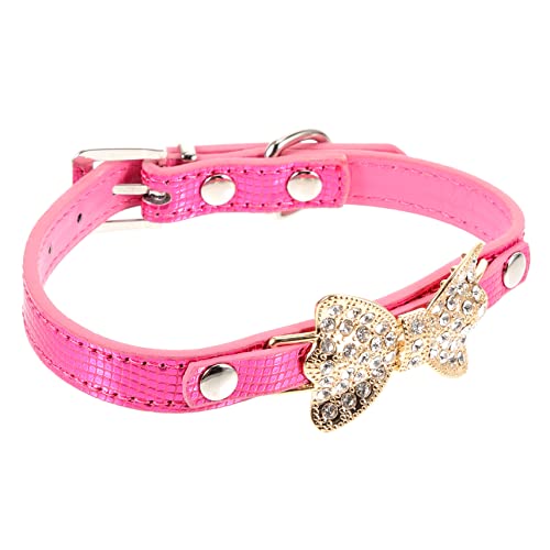 JUMPLAWN Strassverziertes Verstellbares Hundehalsband Für Kleine Und Mittlere Hunde Elegantes PU Halsband Mit Schleifenmotiv Rosarot JUMPLAWN Strassverziertes Verstellbares Hundehalsband Für Kleine Und Mittlere Hunde Elegantes PU Halsband Mit Schleifenmotiv Rosarot von JUMPLAWN