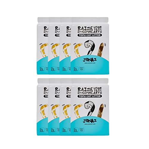 JUNAI Tofu Katzenstreu, 8 Packungen (2,3 kg x 8), 48 l, original klumpendes Katzenstreu, natürliches veganes Katzenstreu, leichtes und staubfreies Katzenstreu für mehrere Katzen, spülbar und von JUNAI