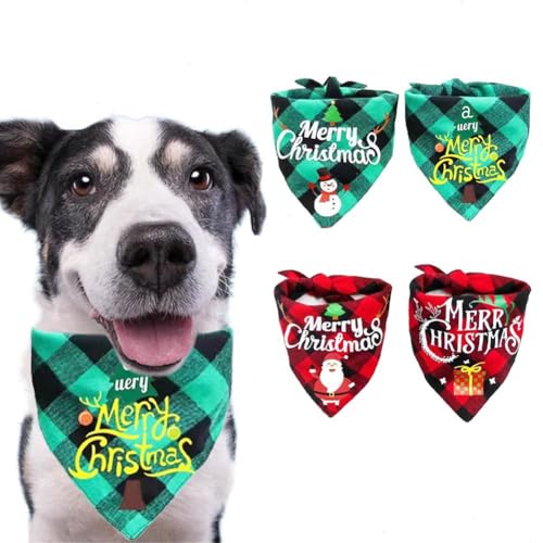 4er-Pack Hundehalstücher „Frohe Weihnachten“, klassischer dreieckiger Herbst-Weihnachtsdruck, Haustierschal, für kleine bis große Welpen, Hunde, Katzen, 4 Stück von JUNCHUANG
