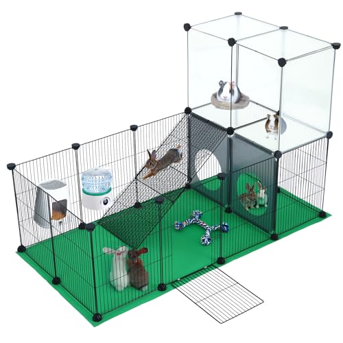 JUNGLE STONE Laufgitter für Meerschweinchen, Kaninchen, Kleintiere, Haustier-Trainingszaun mit Matte und Rampe, DIY-Eisen-Netz-Panel, interessantes Spielloch-Design, ideal für Welpen, Kätzchen von JUNGLE STONE