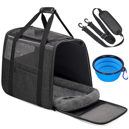 JUNGYOUN Premium Katzentragetasche, Haustier-Tragetasche für Katzen & kleine Hunde bis zu 6,8 kg, Fluggesellschaftszugelassene Reise-Hundetrage mit Anti-Flucht-Reißverschlüssen, faltbarem Reisenapf von JUNGYOON
