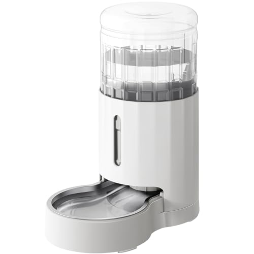 JUNSPOW 4L Katzentränke mit Edelstahlschüssel, automatische Fütterung Schwerkraft Pet Water Dispenser für Hunde, große Trinkflaschen Schalen für Katzen/Hunde - Weiß von JUNSPOW