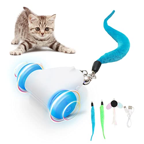 JUNSPOW Cat Toys Elektrische Automatische Smart Mäuse Chase Spielzeug Interaktiv für Indoor Katzen Leuchtende LED Räder USB Set (Katzenjagd Spielzeug) von JUNSPOW