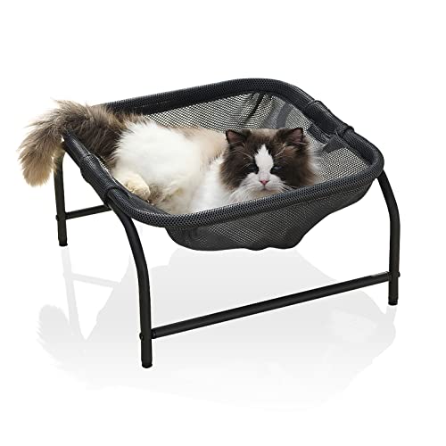 JUNSPOW Große Katzen Bett, 43×43×24cm Quadrat Haustier Hängematte Bett [für große Katze], erhöhte Katze schlafen Bett, hervorragende Durchlässigkeit freistehende Katze Bett für große Katze/Welpe von JUNSPOW