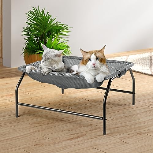 JUNSPOW Großes Katzenbett, 54×54×28cm quadratisches Hängemattenbett für Haustiere [für große Katzen], erhöhtes Katzenschlafbett, ausgezeichnete Durchlässigkeit, freistehend für große Katzen/Welpen von JUNSPOW