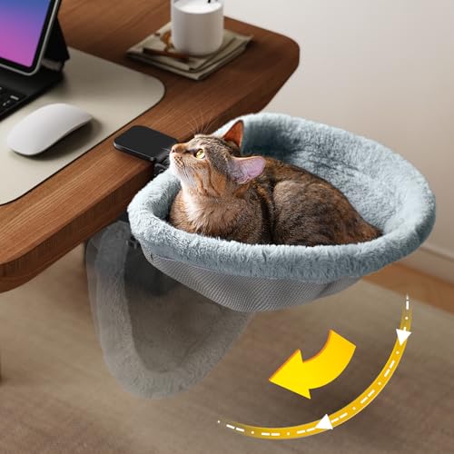 JUNSPOW Katzen-Schreibtischbett – Ein-Klick-Faltung, versunkenes Design und platzsparendes halbrundes Katzenbett, weiches Kaninchenfell-Material, geeignet für verschiedene Schreibtische, maximale JUNSPOW Katzen-Schreibtischbett – Ein-Klick-Faltung, versunkenes Design und platzsparendes halbrundes Katzenbett, weiches Kaninchenfell-Material, geeignet für verschiedene Schreibtische, maximale von JUNSPOW