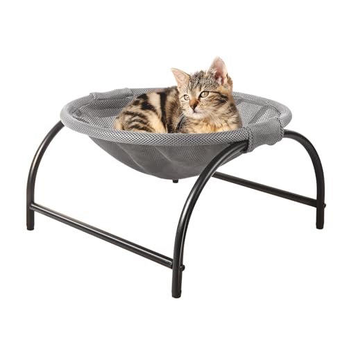 JUNSPOW Katze Hängematte Bett, 43×43×24cm Atmungsaktiv & Vollwaschbar Freistehendes Katzenschlafbett - Einfache Montage Haustierbett für Katze/kleinen Hund Verwendbar in Innenräumen im Freien, Grau von JUNSPOW