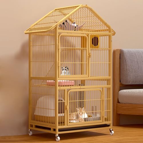 Großes Katzenkäfig, Katzengehege Aus Metall mit Rädern, Katzenbox Transportbox Katzengehege Balkon Katzenbox Groß, Katzenwohnung für 1-3 Katzen (Size : 30.7x21.2x57in) von JUNYOHOA