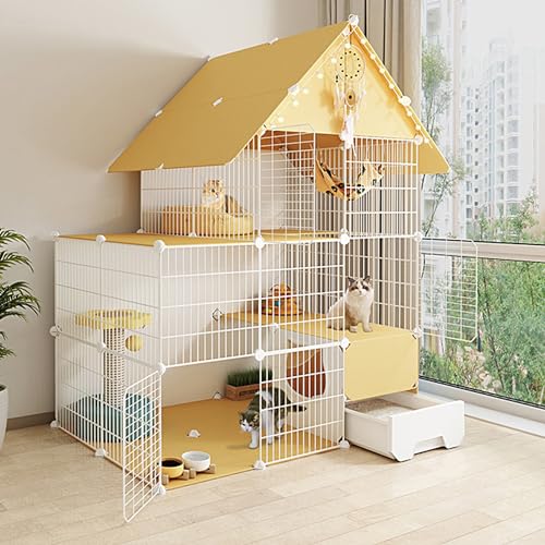 Katzengehege Outdoor, Groß, mit Katzentoilette, Catio Outdoor-Katzengehege, Käfighaus, Katzenvilla, Katzenkäfige für Hauskatzen für 1–3 Katzen (Size : 111x75x145cm) von JUNYOHOA